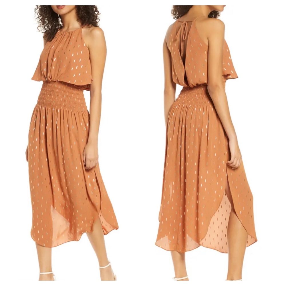 Elizabeth Crosby Nordstrom Smocked Midi Dress NEW